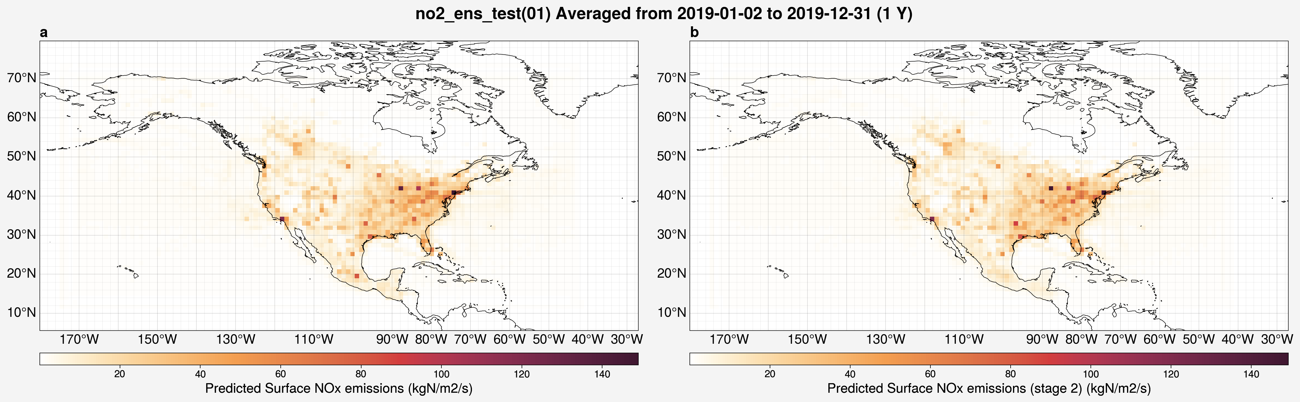 Map of predicted surface NOx emissions for stage 1 and 2 from  run, ensemble member 1